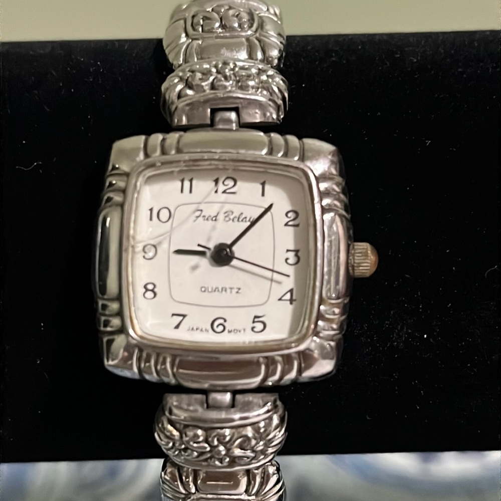 Vintage (Working) Fred Belay Stainless Steel Watch, Floral Design Fits 7inch